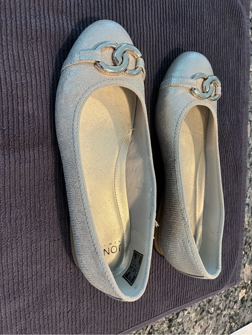 Jones New York Metallic Silver Chain-Accent Ballet Flats